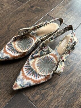 Christian Dior Kaleidiorscopic Bow Back Strap Pointy Flat Sandals size 37